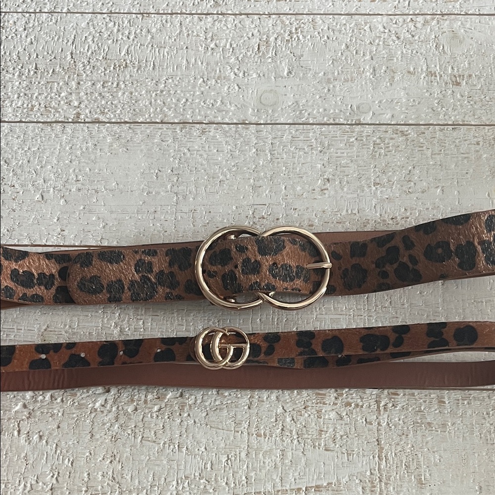 Leopard Print Belt with Gold Buckle